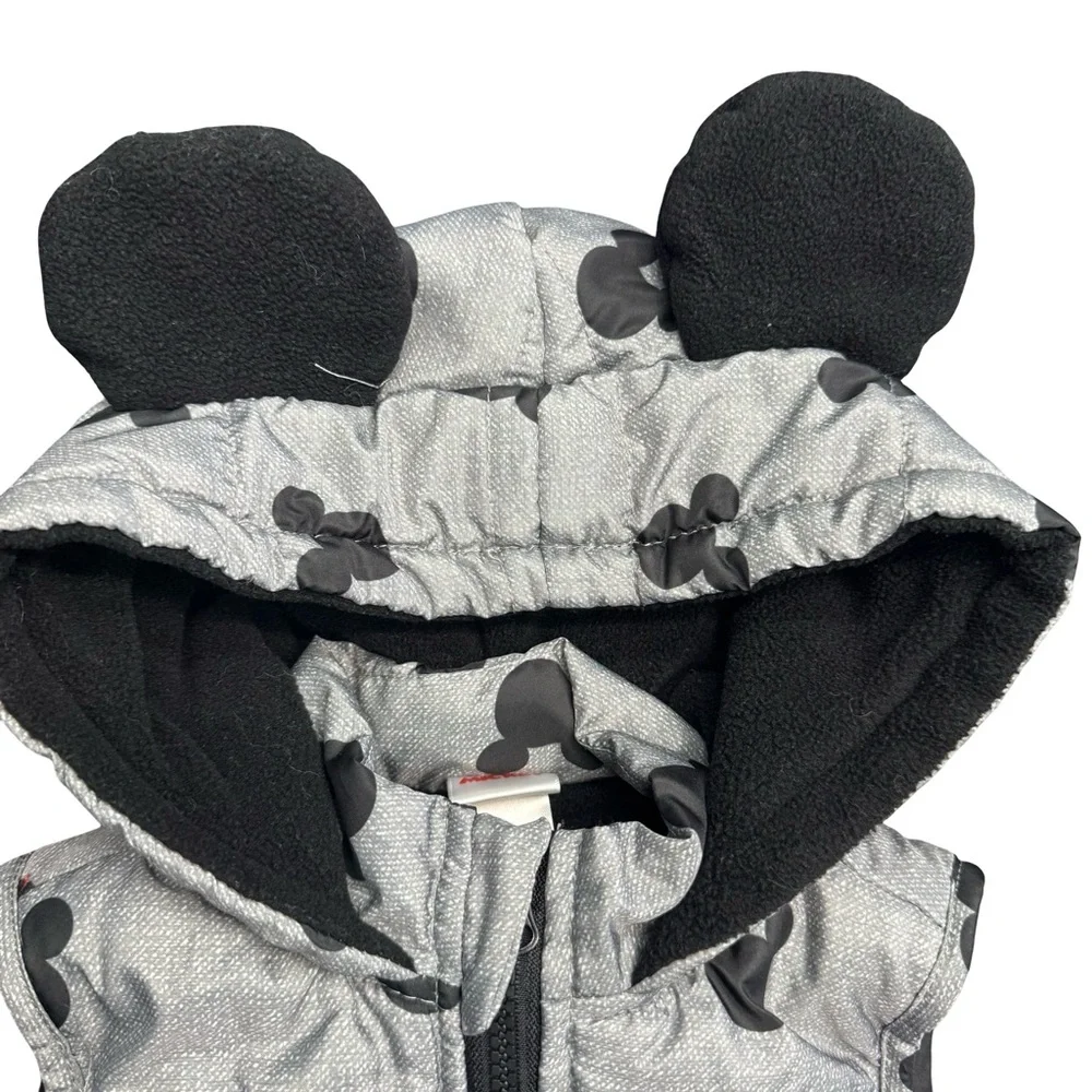 Disney Mickey Mouse Puffer Vest Toddler 2T Gray Black Kids Outerwear